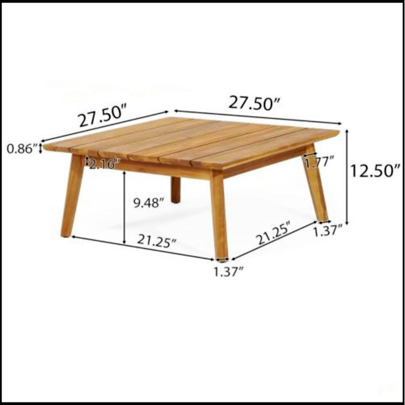 Table basse en bois d'acacia CROWNE avec conception à lattes ouvertes durable, parfaite pour une utilisation intérieure et extérieure