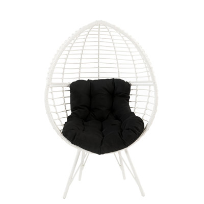 Chaise longue de patio en tissu galvanisé noir et osier blanc