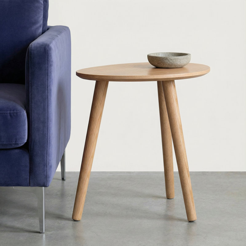 19"W Solid Oak  Mid-Century Modern Oval Side Table, Oak, 17.7" H x 19.68" W x 19.68" D