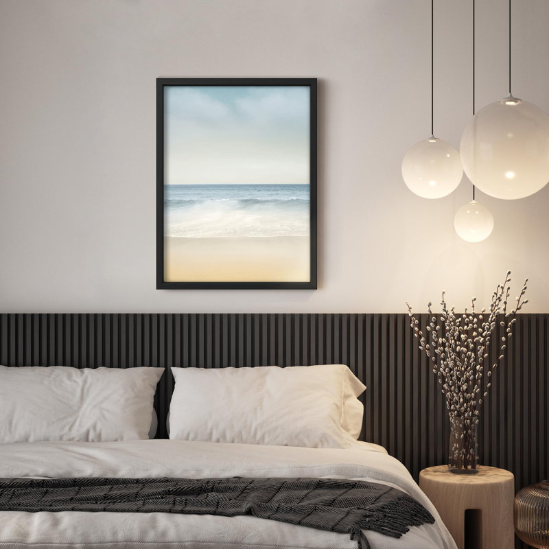 Reproduction d'une plage tranquille, vagues douces, Illustration de la nature, petite œuvre d'art, Noir, H 14 po x l 11 po