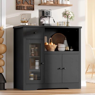 Kitchen Microwave Cabinets with Storage, Buffet Cabinet Sideboard with 3 Doors,1 Drawer and Adjustable Shelves, Pantry Storage Cabinet for Kitchen, Di