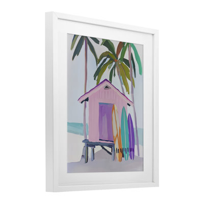 Pink Beach Hut & Bright Boards Framed Print Under Glass, design by Sisi and Seb