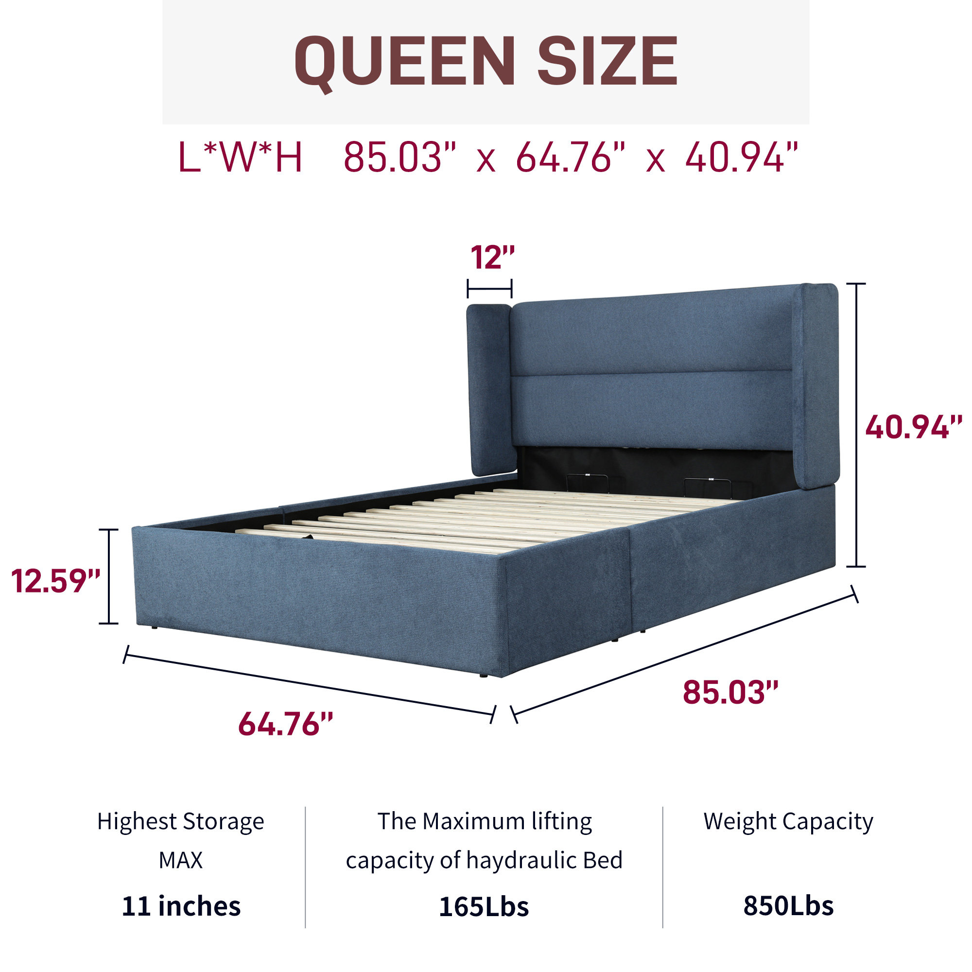 Gaillarde Hydraulic Lift Up Storage Upholstered Platform Bed