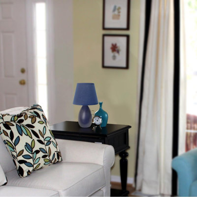  Mini Egg Oval Ceramic Table Lamp with Fabric Shade for Bedrooms and Nightstands