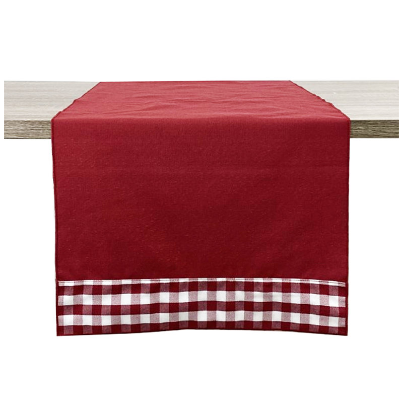 Handmade Reversible Checkered Border Design Table Runner, 36" x 15", Red