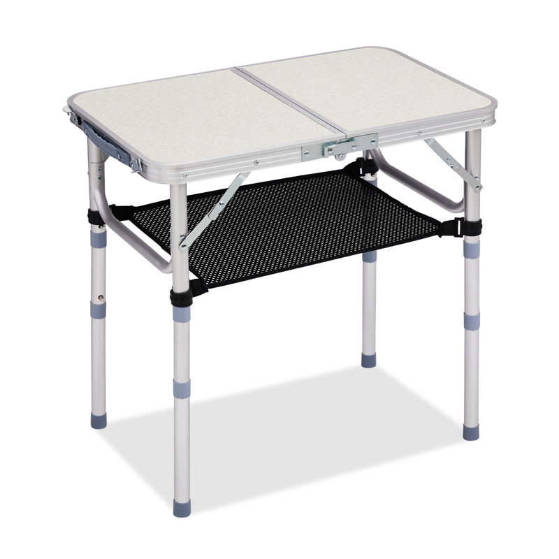 2 pi Table pliante blanche en aluminium pour patio avec sac de rangement en filet, Blanc