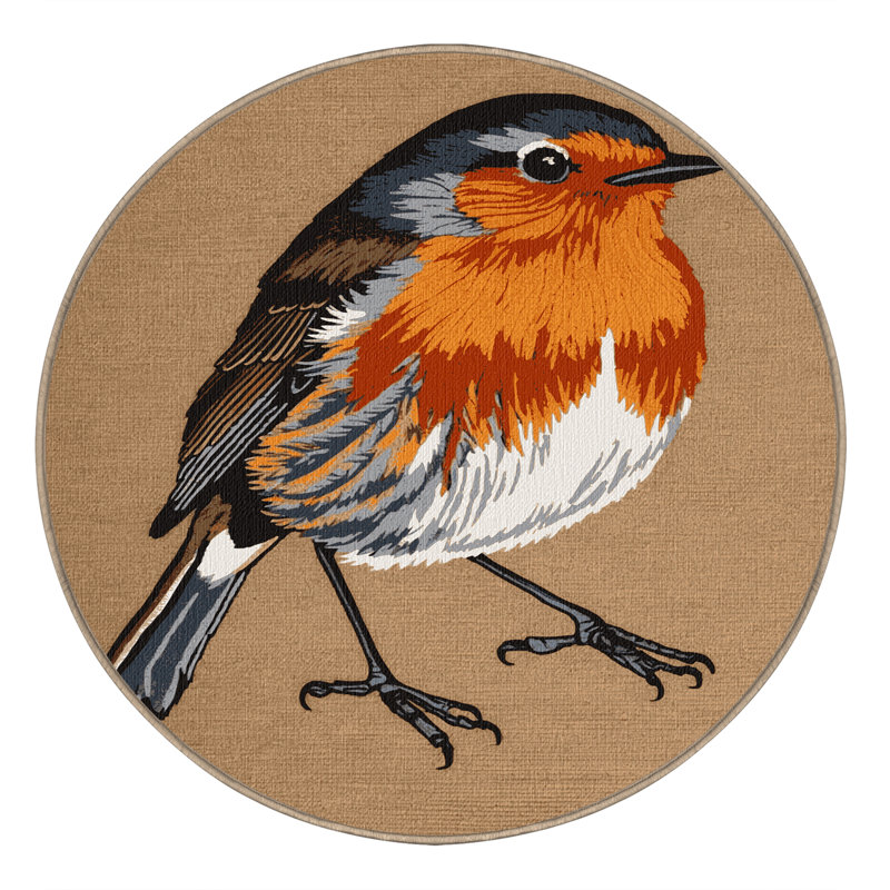 Washable American Robin Birds Area Rug, Round 3'