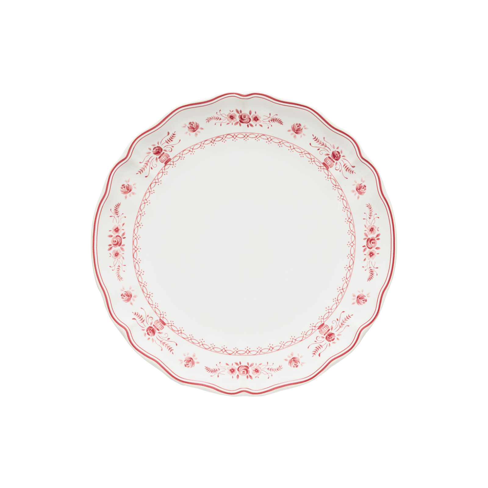 Vila 11" Dinner Plate, White/Red