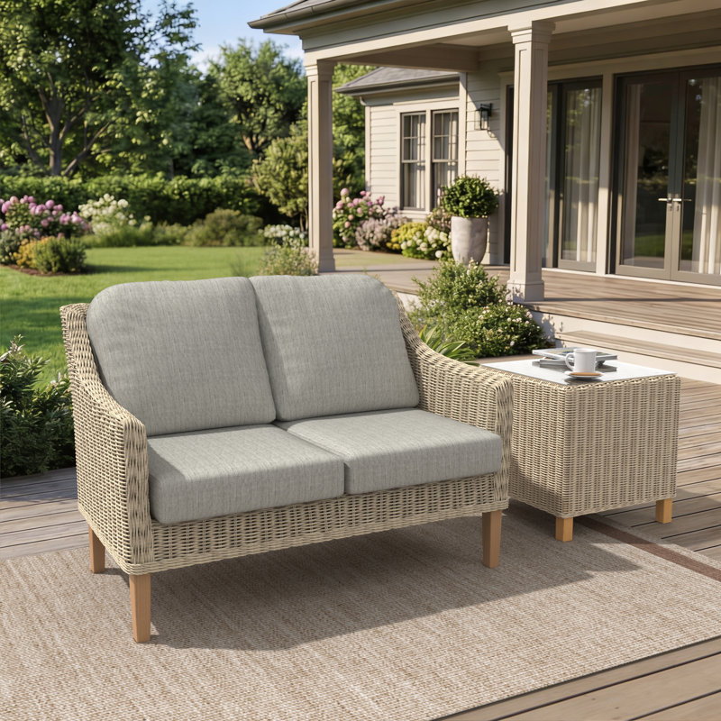 Amala Sunbrella® Indoor/Outdoor Loveseat Cushion, Canvas Granite Sunbrella® Canvas