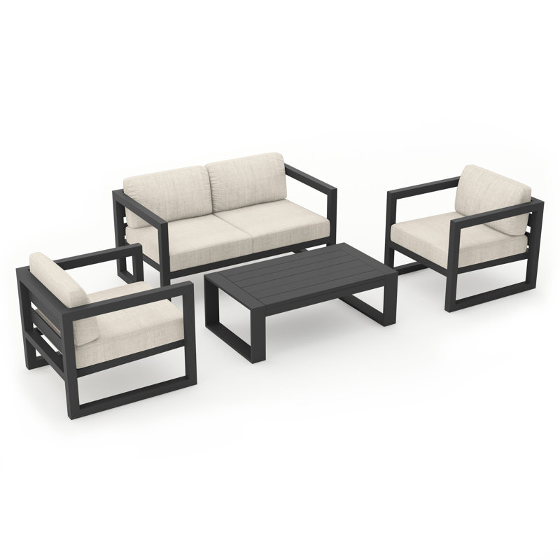 Avion 4 Piece Sofa Seating Group with Sunbrella Cushions, Cast Silver Sunbrella®, Slate, 15.75" H x 45.25" W x 25.5" D