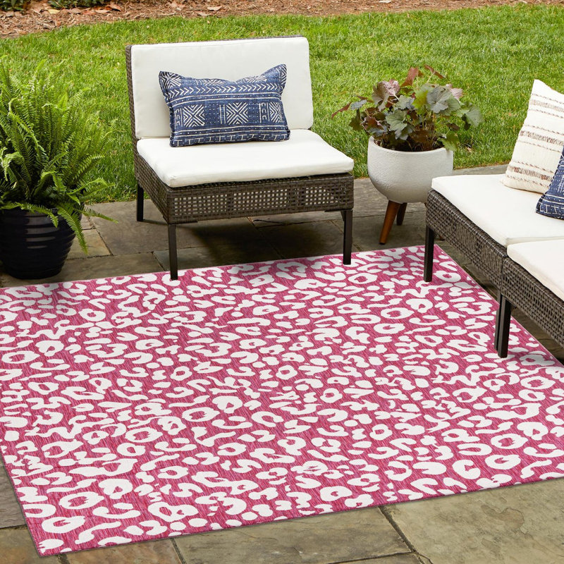 Tapis intérieur / extérieur magenta / ivoire, Carré 13 pi