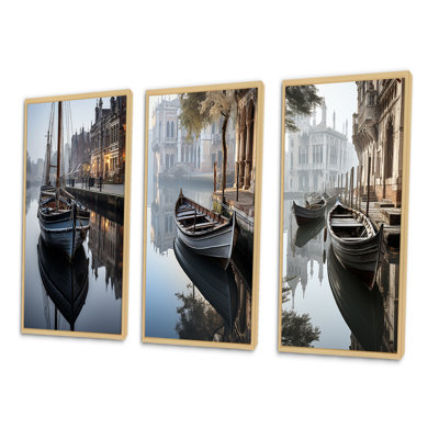 " Gray Canal Reflections In Monochrome " 3 - Pieces