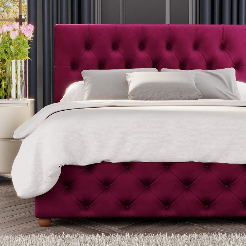 Upholstered Ottoman Bed, Double (4'6), Berry