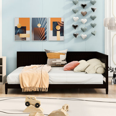 Lit de jour pleine grandeur style Mid-Century moderne classique, lit de jour en bois avec accoudoirs /, moderne