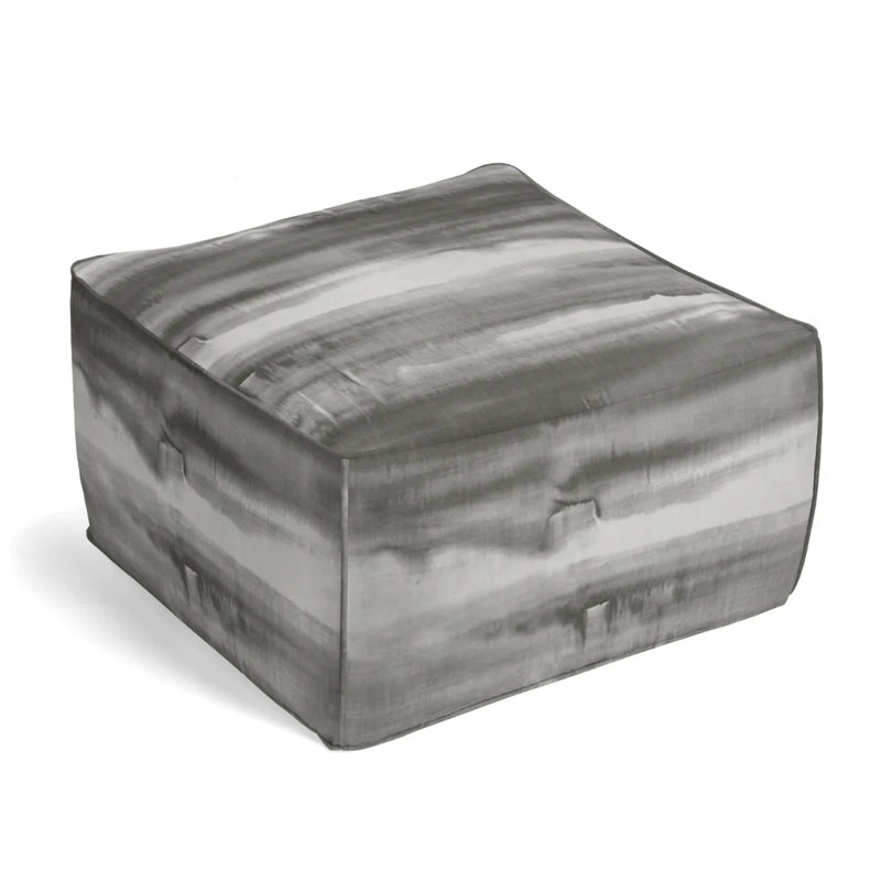 Upholstered Pouf, Gray Rayon/Viscose/Linen Blend