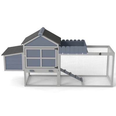 Grey 80" Chicken Coop With 2 Structure, Nesting Box, Mesh Run, Planter And Roof, Weather- For Backyard, Easy To Access Clean Backyard Poultry Habitat Galvanized Provides Safe Haven