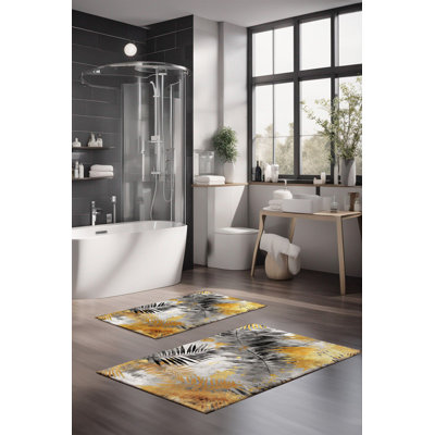 Ensemble de tapis de bain de luxe Eakly (2 pièces), 100% polyester, 16,0 x 23,6 pouces et 23,6 x 39,4 pouces | Conception antibactérienne antidérapante, hauteur de poils de 0,3 po | Lavable à la machine, durable et facile à nettoyer | Idéal pour la décoration de salle de bain