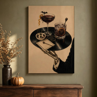 Plateau à cocktail en forme de main de squelette, art gothique, toile tendue sur châssis, 50 x 75 cm, prêt à accrocher