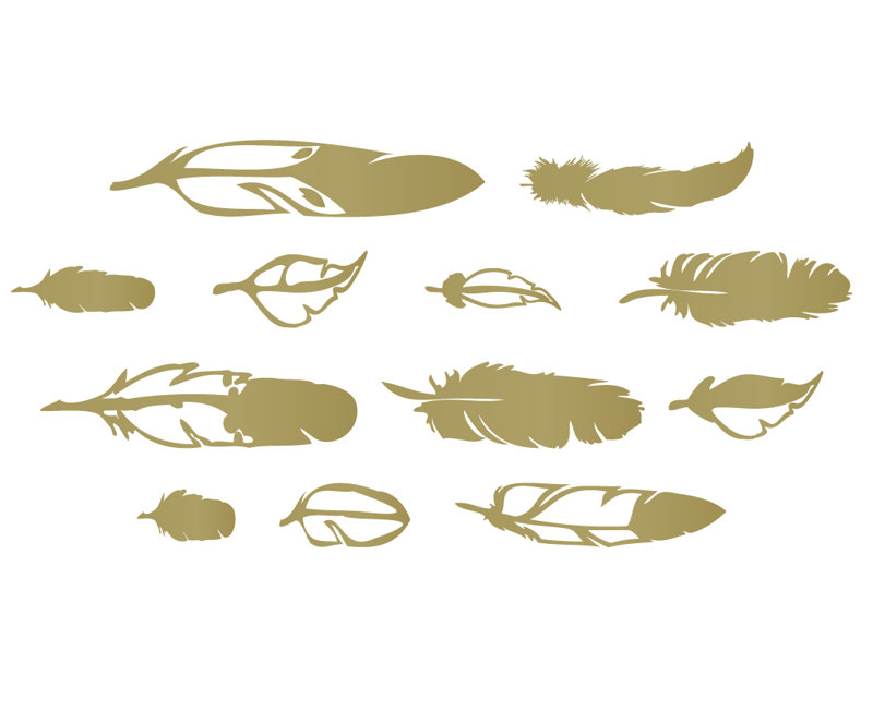 Décalcomanie murale plumes de bois, Or, H 26 po x l 54 po x P 0,01 po