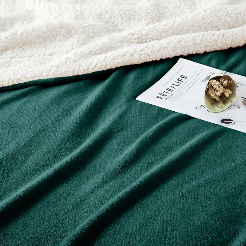 Kaylie Soft Sherpa Fleece Fur Thick Dual Sided Reversible Blanket Throw, 230cm x 270cm, Emerald