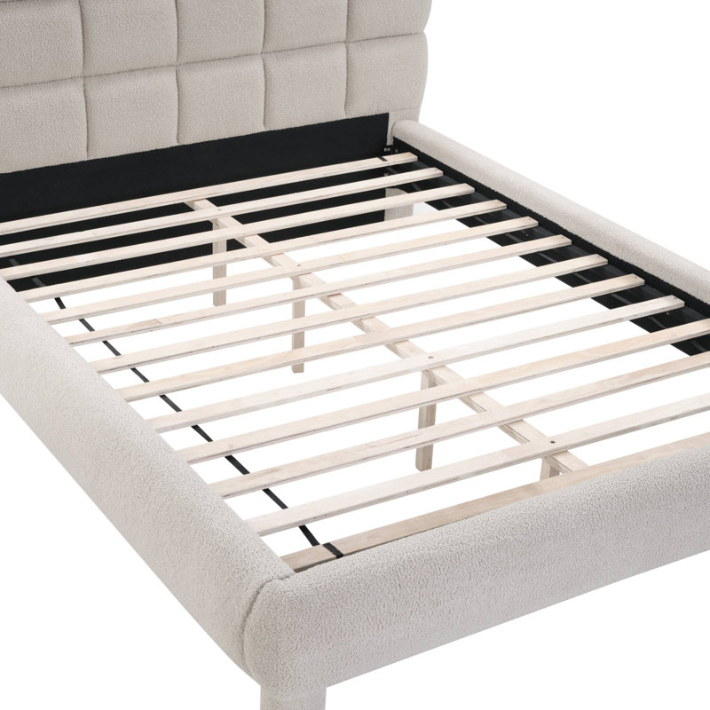 Fully Upholstered Platform Bed with Teddy Fabric, King