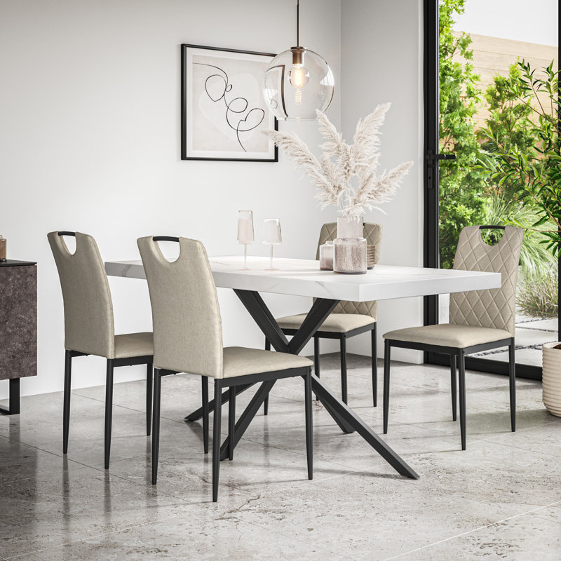 Beaudreult 4 - Person Dining Set, White/Black/Beige