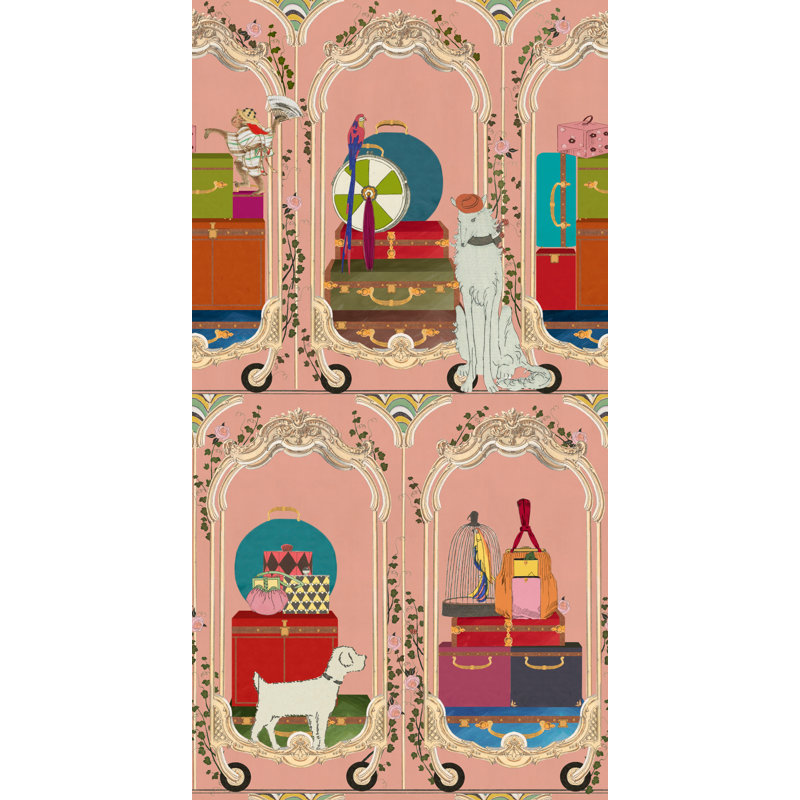 ORIENT EXPRESS Wallpaper Roll, Dusty Pink/Turquoise/Green/Red/Brown
