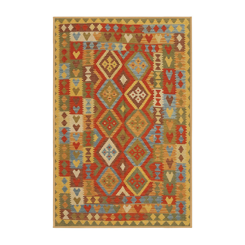 Tapis orange/jaune/vert contemporain Dunanney, Rectangle 8 pi x 10 pi
