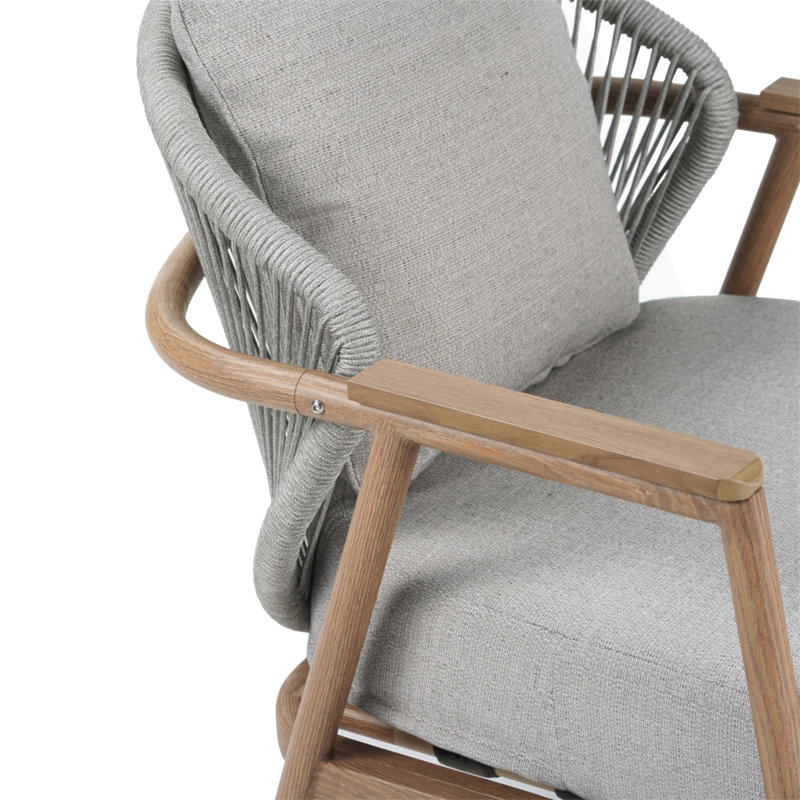 Fauteuil club en corde Orla, fini teck avec coussin taupe texturé Orla, Taupe