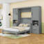 Lit escamotable double en bois avec 4 tiroirs et tablettes de rangement-277379587