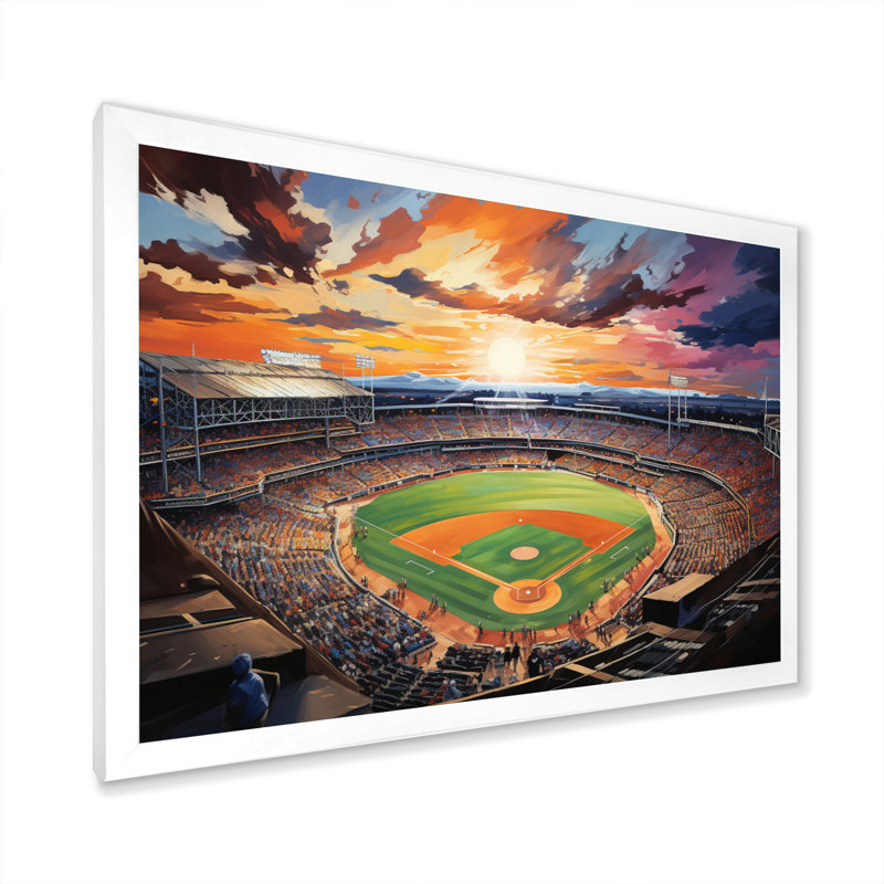 Abstrait Baseball Stadium V - Stades, art mural, Cadre simple blanc, H 12 po x l 20 po x P 1 po