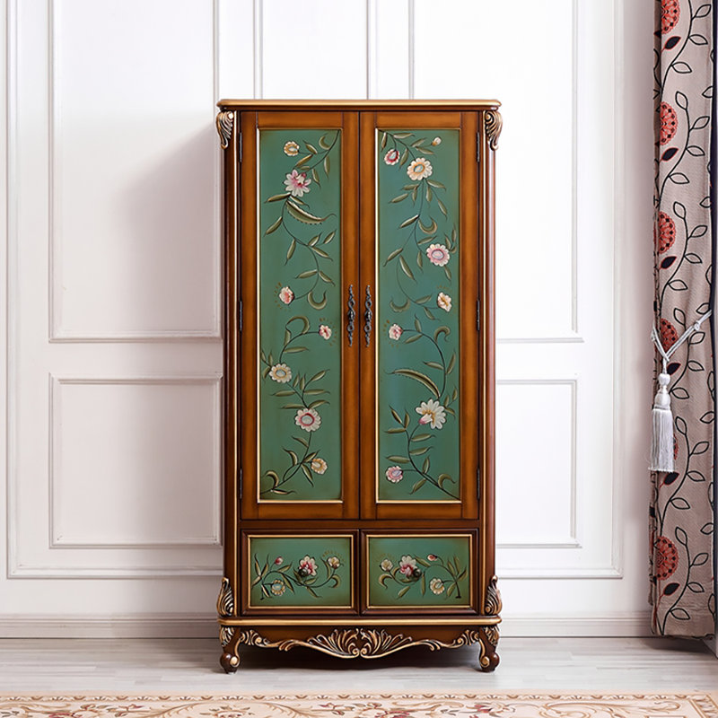 European-Style Retro Painted Solid Wood Wardrobe