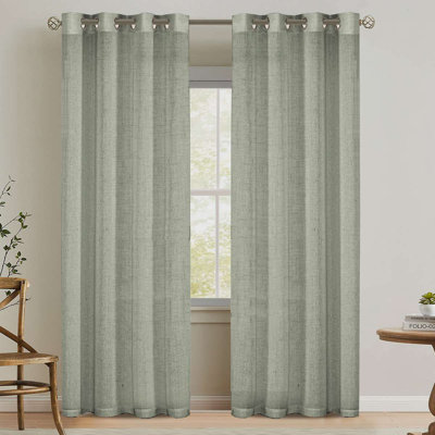 Linen Grommet Curtains for Living Room 2 Panel Drape Semi Sheer Neutral Country Rustic Farmhouse Boho Curtain Bedroom Muslin Look Light Filtering