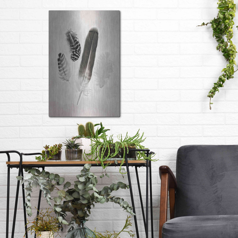 Luxe Metal Art «Feather Group I B&W» par Debra Van «Feather Group I B&W» par Debra Van Swearingen, H 16 po x l 12 po