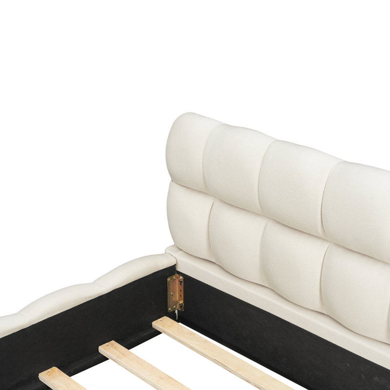 Très grand lit plateforme tapissier, Beige