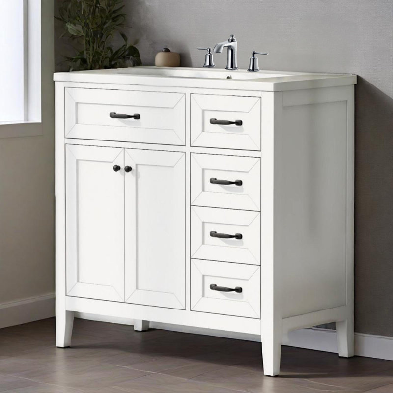 Ensemble de meuble-lavabo 36 po avec lavabo, armoire de salle de bain avec tiroirs, structure solide et panneau en bois aggloméré