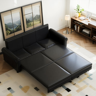 Chesterfield King Sofa Bed, 3-in-1 Faux Leather & Nailhead Trim