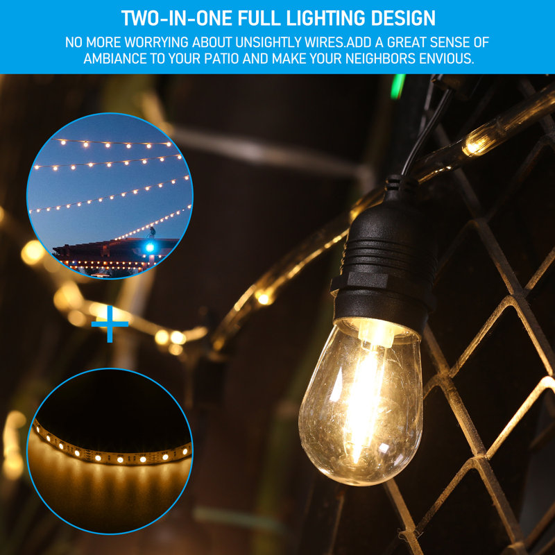 48ft 24 Bulbs Outdoor String Lights, Commercial Plug-in String Light, Grey