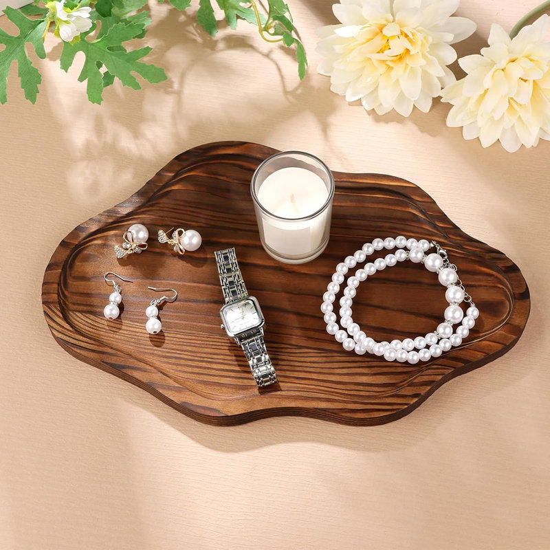 Petit plateau décoratif en bois pour bougies, parfums, bijoux et table basse