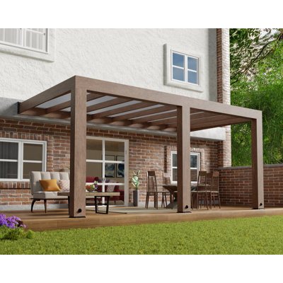 Palram - Canopia Helsinki 17' W x 10' D Polycarbonate Cedar Wood Patio Cover Awning - Brown/Light Gray