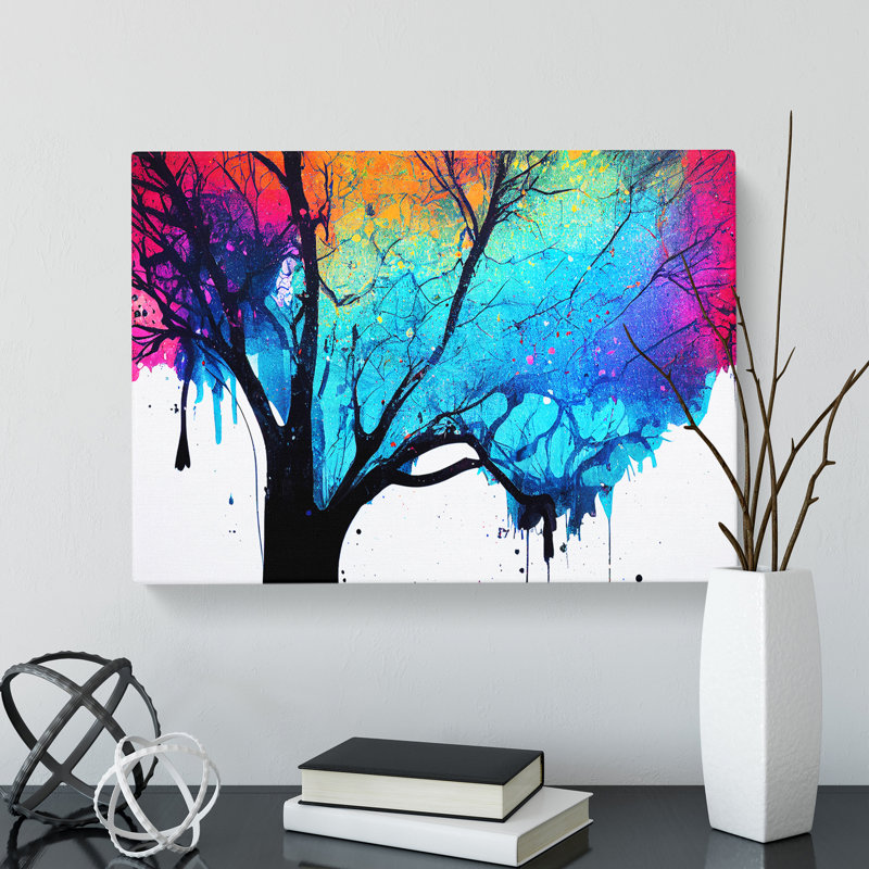 Tree Paint Splatter Abstract - Wrapped Canvas, 40cm H x 60cm W x 3cm D