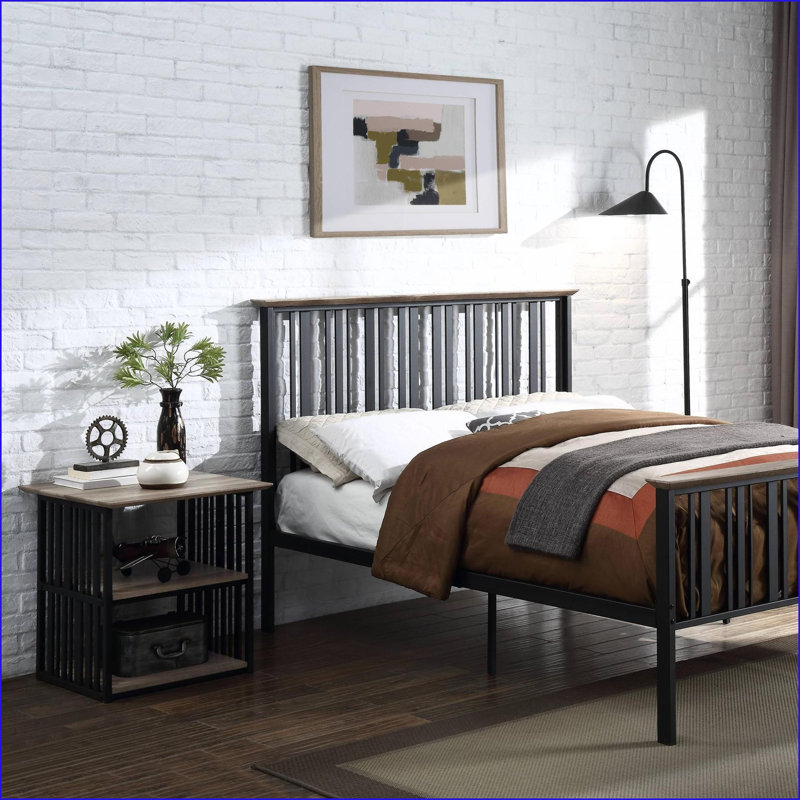 Antique Oak &amp; Metal 3-Shelf Bedroom Nightstand