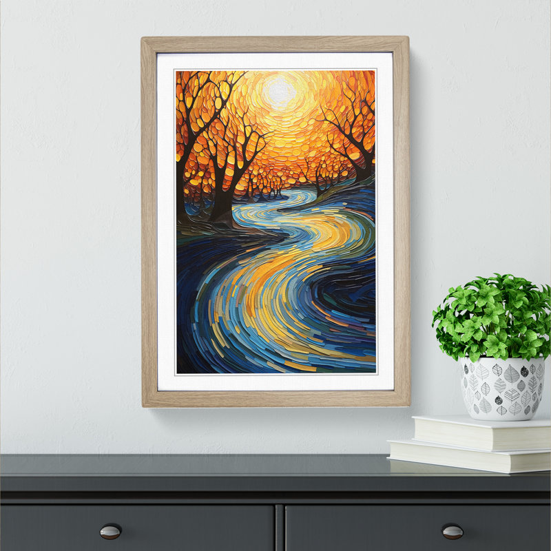 River Abstract - Framed Print, Oak, 64cm H x 46cm W x 2cm D