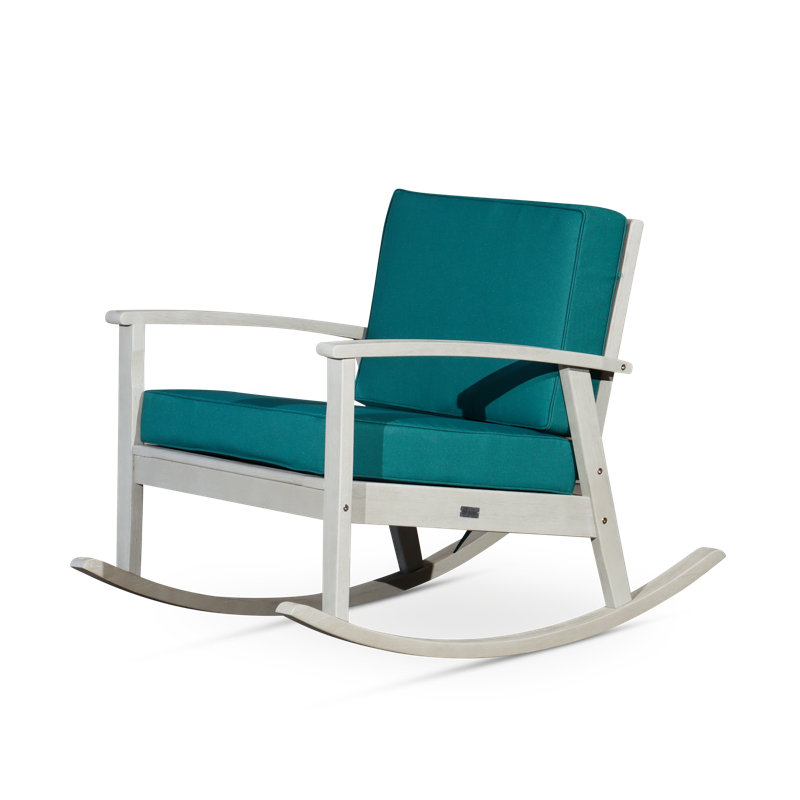 Chaise berçante en eucalyptus avec coussins amovibles, Coussin vert foncé / finition grise