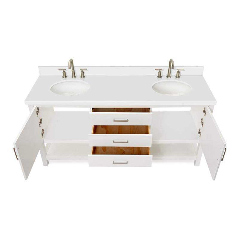 Bayhill 73'' W Double Vanity, Oval, White, Carrara White Quartz