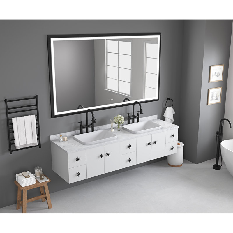 Miroir rectangulaire de salle de bain brouillard encadré noir, Noir
