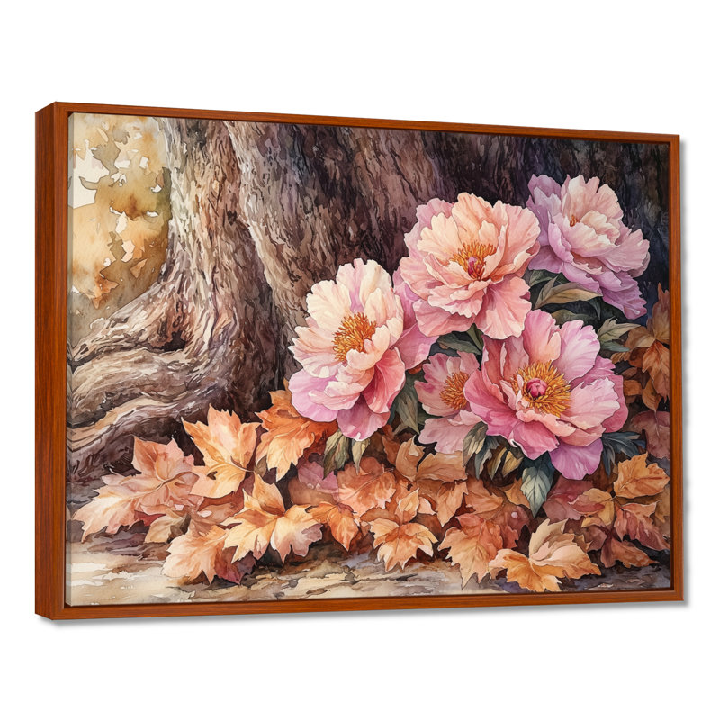 Imena, pivoines par le chêne, art mural, H 30 po x l 40 po, Brun, Impression encadrée flottante