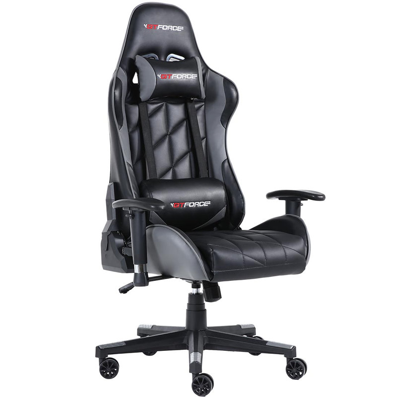 Brayden Studio Foreston Reclining Faux Leather PC & Racing Game Chair, Grey/Black