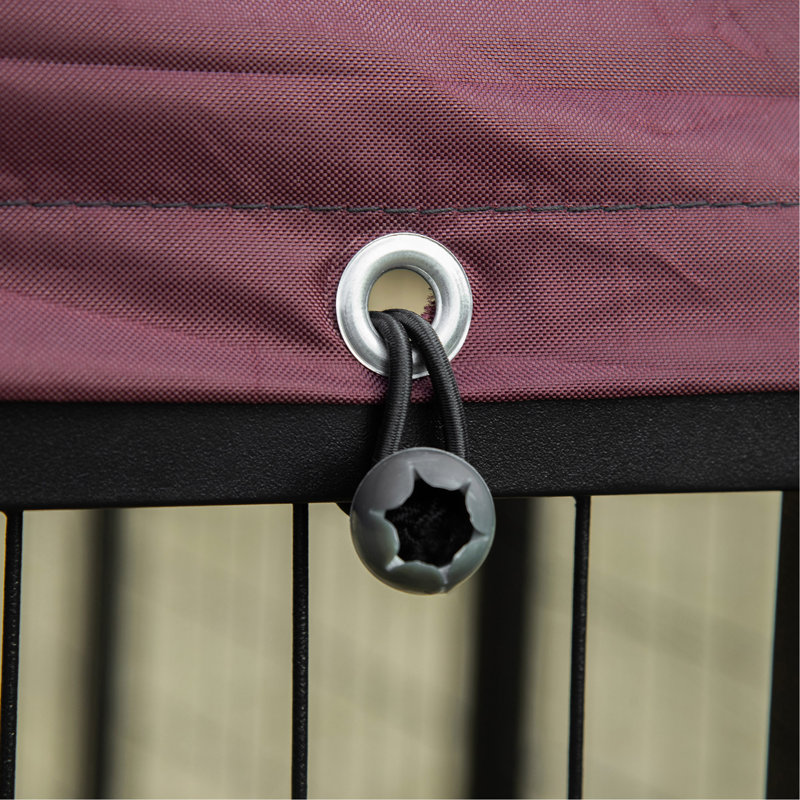 Chenil d'extérieur pour chien 5 pi x 5 pi x 5 pi avec porte-bol rotatif, parc pour animaux de compagnie, clôture pour chien en acier soudé avec auvent résistant à l'eau et aux rayons UV, noir et rouge