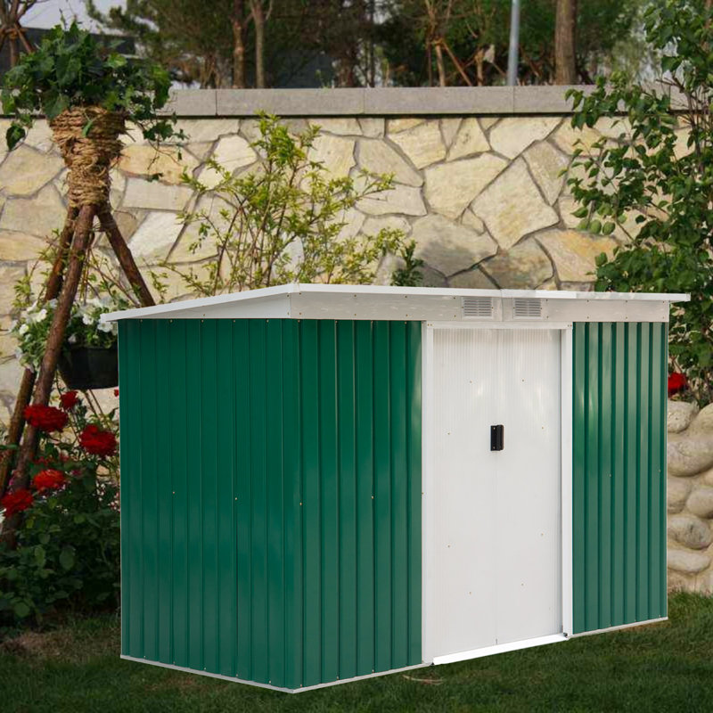 Bouzoun 23 ft. W x 10 ft. D Plastic Pent Garden Shed, Green